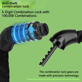 FORTRY Bicycle Lock Combination Lock Anti-Theft I Bicycle Locks with Hardened Steel Chain Long I Safe Bicycle Chain Lock without Key I Bike Lock Bicycle Accessories for Road Bike, MTB, E-Bike