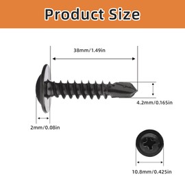 50Pcs Wafer Head Self Tapping Screws,M4.2x38mm Self Drilling Screws for Sheet Metal, Stainless Steel Self Tapping Screw, Black Oxide,with Screwdriver Key