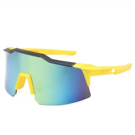Magecubiku Sports Cycling Sunglasses, Large Frame, Unisex, Windproof, Outdoor Running and Biking (yellow frame with gold mercury)