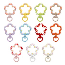 11Pcs Colorful Flower Metal Lobster Claw Clasps with Spring O Rings, Carabiner Keychain Clips for DIY Accessories Crafts, Key Chains, Bags and Jewelry Making