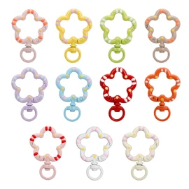 11Pcs Colorful Flower Metal Lobster Claw Clasps with Spring O Rings, Carabiner Keychain Clips for DIY Accessories Crafts, Key Chains, Bags and Jewelry Making