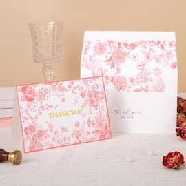 Crisky Pink Floral Thank you cards Gold Foil Greeting Notes Bulk with Envelopes(50 Pack) for Birthday, Baby Shower, Bridal Shower, Wedding, Graduation