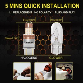 GLOWBRI 3157 LED Bulb for Reverse Lights, Super Bright 69-SMD LED Chips 600% Brighter 3156 3056 3057 4157 3047 4057 3457 for Backup Reverse Tail Parking Brake Lights (warm white)