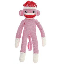 Made By Aliens Adorable Sock Monkey, The Original Traditional Hand Knitted Stuffed Animal Toy Gift-for Kids, Babies, Teens, Girls and Boys Baby Doll Present Puppet (20" Pink)