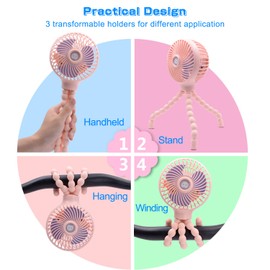 Mini Handheld Stroller Fan, TRELC Personal Portable Baby Fan with Flexible Tripod, 2021 Upgraded Version, Gift for Children, Rechargeable Fan for Office Room Car Traveling BBQ Gym Fan (Pink)
