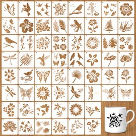 Stencils for Painting, Nature, Pack of 60 Small Stencils for Painting, Flowers, Drawing Stencils, Reusable Stencils for Painting, Painting Stencils Leaves, Painting Stencil Flower, DIY Stencils