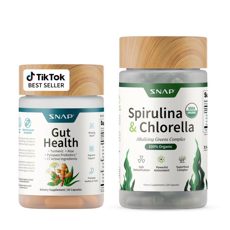 Snap Supplements Gut Health & Organic Spirulina Chlorella Bundle–Probiotic +