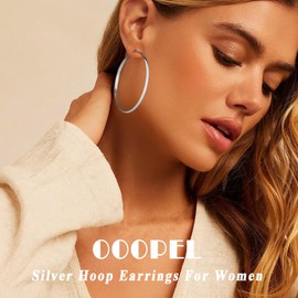 OOOPEL Silver Hoop Earrings For Women Big Silver Hoops Large Sterling Silver Hoop Earrings For Women Lightweight 925 Sterling Silver Post
