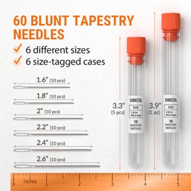 VONEEDL Large Eye Blunt Tapestry Needles (Pack of 60) - 6 Sizes with 6 Storage Tubes - Perfect for Darning, Embroidery, Cross-Stitching, Needlepoint, Crafting, Knitting, Weaving, and DIY