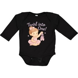 inktastic Twirl Into 1 My 1st Birthday Ballet Girl Long Sleeve Creeper Newborn 0040 Black 45b31