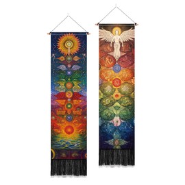 PLIGREAT 2 Pack Chakra Tapestry Meditation Long Tapestry with Tassels Aesthetic Wall Hanging Tapestry for Bedroom Bathroom Living Room Dorm Room Long Narrow Wall Hanging Home Office Art Decor