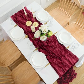 Dugpit 30Pack Burgundy Cheesecloth Table Runner 35x120Inch Cheese Cloth Table Runner 10FT Gauze Table Runners Rustic Sheer Table Runners for Wedding Birthday Baby Shower Party Decor