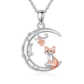 JERWLI Fox Necklace 925 Sterling Silver Moon Fox Pendant Jewellery Gifts for Women