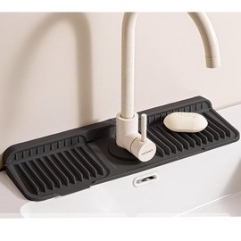 Kitchen Sink Splash Guard, 6° Slope Faucet Mat for Kitchen Sink Handle Drip Catcher Tray Behind Faucet, Silicone Sink Organizer Sink Accessories for Kitchen, Bathroom (Black, 17.7''x5.5'')