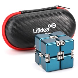 Lifidea Aluminum Alloy Metal Infinity Cube Fidget Cube (6 Colors) Handheld Fidget Toy Desk Toy with Cool Case Infinity Magic Cube Relieve Stress Anxiety ADHD OCD for Kids and Adults (Blue)