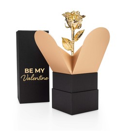 Forever Rose "Be My Valentine Bloom Box Bundle, Real Rose Hand Dipped in 24K Gold in a Beautiful Phantom Vase and Bloom Box, Romantic Valentine's Gift
