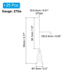 PATIKIL 27Ga x 1.5 Inch Dispensing Needle Tips, 25Pcs Stainless Steel and Plastic Glue Needle Tube Blunt Tips with Luer Lock for Glue Oil Applicator, White