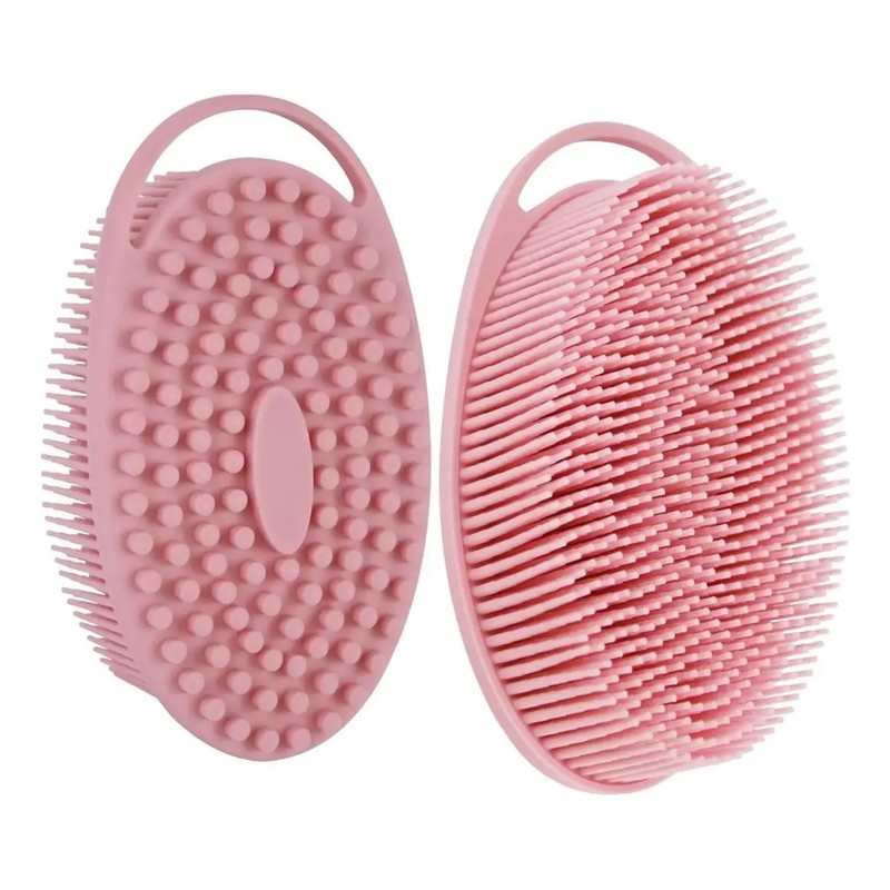 Cepillo Exfoliante De Silicona Para Ducha Con Cuerda Color Rosa