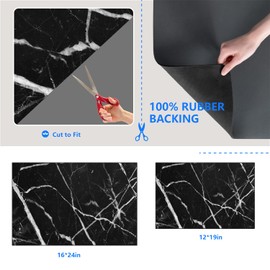 Dish Drying Mat for Kitchen Counter,Black Marble Coffee Bar Mat with Spill Protection for Dishes,Coffee Maker & Pot,Hide Stain Rubber Backed Absorbent Draining Mat Under Dish Rack(12x19 IN)