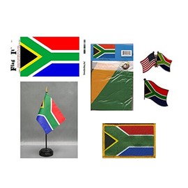 South Africa Olympic Country Party Pack - Includes a 3x5 ft Outdoor Polyester Flag, Vinyl Decal, Single & Friendship Lapel Pins, Miniature Desk Flag with Stand and a Patch(South Africa)