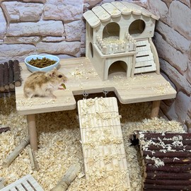 Niwaes Wooden Hamster Platform with Ladder Large Syrian Hamsters Standing Platforms with Legs Kit Wood Gerbils Climbing Bridge Toy Cage Accessories