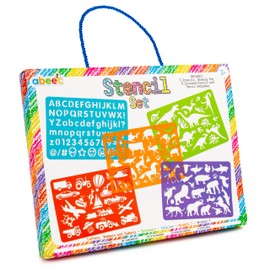 abeec Stencil Set - Stencils for Crafts Reusable - Art & Craft Supplies - Includes 4 Different Childrens Stencils Including Alphabet Stencils, Animal Stencils, Dinosaur Stencils and Vehicle Stencils