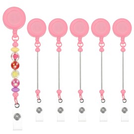 PATIKIL Beadable Badge Reels, 6 Pcs Beaded Retractable Clips Holder Badge Reel Bulk Keychain Blank Bar with Belt Clip for ID Name Badge DIY, Office Worker, Candy Pink