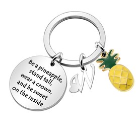 LUXYSODE - Pineapple Gifts Initial Charm Keyring - Be a Pineapple Keyring Gifts for Women Men (W)