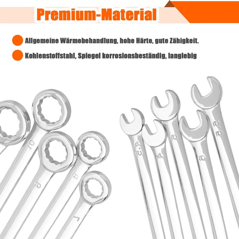 HaoTrade 10 Piece Ratchet Wrench Set, 4-11 mm Combination Spanner