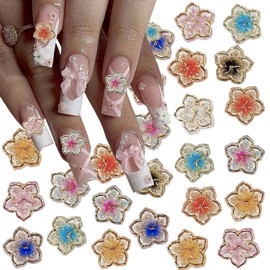 50 Pcs Flower Nail Charms Flowers Nail Rhinestones Resin Flowers Nail Art Design Spring Summer Nail Supplies Accessories Flower Nail Decals for Women and Girls DIY Acrylic Nail Decoration Kit