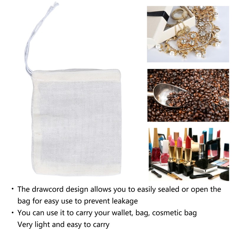 100Pcs Drawstring Cotton Bags 8cmx10cm Reusable Filter Tea Residue Environmentally