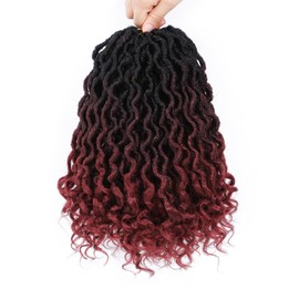 Karida Goddess Locs Crochet Hair 12 Inch, 8 Packs Faux Locs Crochet Hair For Black Women, Pre Looped Crochet Hair Goddess Locs With Curly Ends (12 Inch (Pack of 8), 1B/99j/530#)