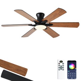 lspmke 52 Inch Ceiling Fans with Lights, Low Profile Ceiling Fan with Light and Remote, Quite DC Motor,Flush Mount, 3CCT, Dimmable, Brown RGB Ceiling Fan for Bedroom, Living Room, Indoor/Outdoor Use