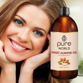 Pure World Natural Almond Oil 1 Litre REAL 100% Pure and Undiluted. Premium Quality Almond Oil – Message, Skin, Nails, Body and Face, Edible Vegan.