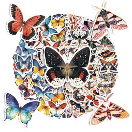 100pcs Butterfly Stickers Pack, Moth Stickers Pack, Insect Sticker for Kids Waterproof Scrapbooking Sticker for Laptop, Scrapbook, Window, Water Bottle, Envelope, Gift for Teens, Adults