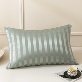 Mulberry Silk Pillowcase for Hair and Skin Standard Size 20"X 26" with Hidden Zipper Soft Breathable Smooth Cooling Pillow Covers for Sleeping(Stripe Silver,1Pcs)