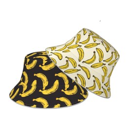 Bucket Hat Banana Black Double-Side-Wear Reversible Sun Hat Beach Travel for Women Men