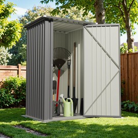 Devoko 3x3 FT Outdoor Storage Shed, Small Garden Tool Shed with Single Lockable Door, Metal Tool Storage Shed with Sloping Roof, Outside Shed for Backyard Patio Lawn, Gray