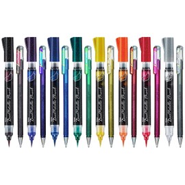 Pentel Arts Dual Metallic Two-Toned Pen Range - 8 x Brush Pens + 8 x Gel Ink Rollerball K110 - Pack of 16