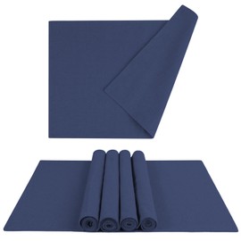 MANSPHIL Navy Blue Cloth Placemats Set of 6, Double Layer Faux Linen Place Mats Heat Resistant Washable Table Mats for Dining Kitchen, 13x19 Inch