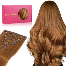 Wennalife Clip in Hair Extensions Real Human Hair 16 inch 7 Pieces Dirty Ginger