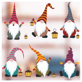 Christmas Window Stickers Display - Christmas Window Decorations - 6 Colourful Scandinavian Christmas Gnomes Glass Clings - Reusable Sticker for Windows and Door - 6 Small Nordic Decorative Decals