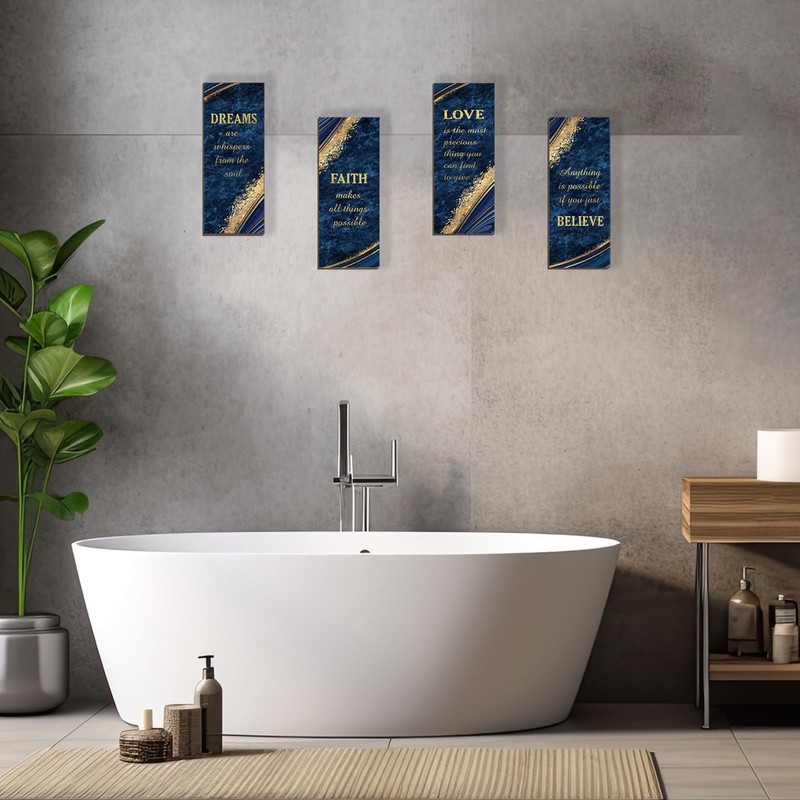 ONIZHITY 4 Pcs Blue and Gold Bathroom Decor Navy Blue