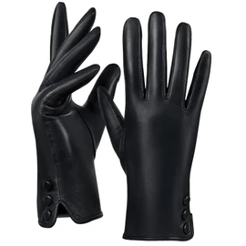 GSG SINCE 1998 Womens Chrome-free Leather Gloves Touchscreen Sheepskin Wool Lined Winter Warm Driving Gloves Black Medium