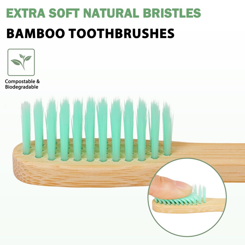 Tetragonal tree 8 Count Biodegradable Bamboo Toothbrushes - Natural Toothbrush