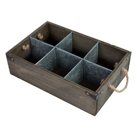 MyGift Barnwood Style Decorative Storage Box, Organizer Caddy with Metal Dividers & Handle