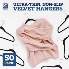 Zober Non-Slip Velvet Hangers - Suit Hangers (50-pack) Ultra Thin Space Saving