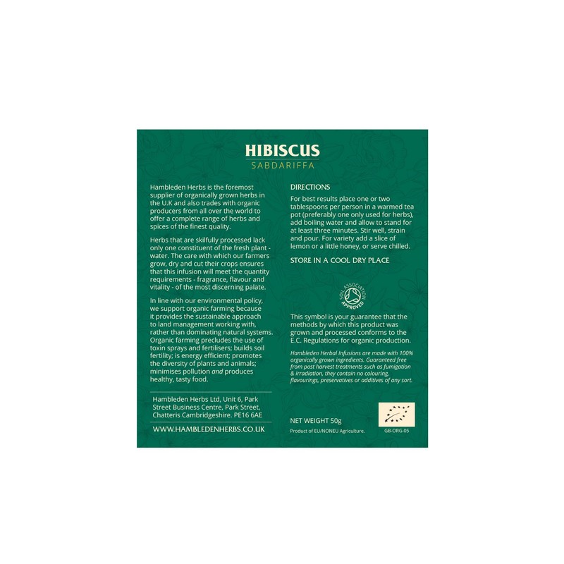 Hambleden Herbs Organic Hibiscus Loose Leaf Infusion 50g (6 x
