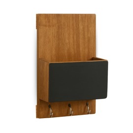 ixxora Handcrafted Wall-Mounted Mango Wood Organizer with Chalkboard & Steel Hooks, Natural Brown Key Holder Rack for Entryway, Home, Office, Mail & Key Storage