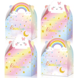 Rainbow Cloud Gift Boxes Party Supplies Rainbow Party Favor Boxes Rainbow Cloud Theme Treat Boxes Candy Goodies Gift Boxes for Girls Boys Kids Birthday Party Decor (Rainbow Cloud Style, 24 Pieces)